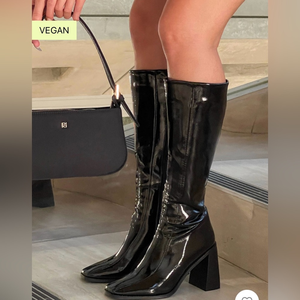 Princess Polly Black Heeled Vegan Leather Boots with Chunky Block Heel